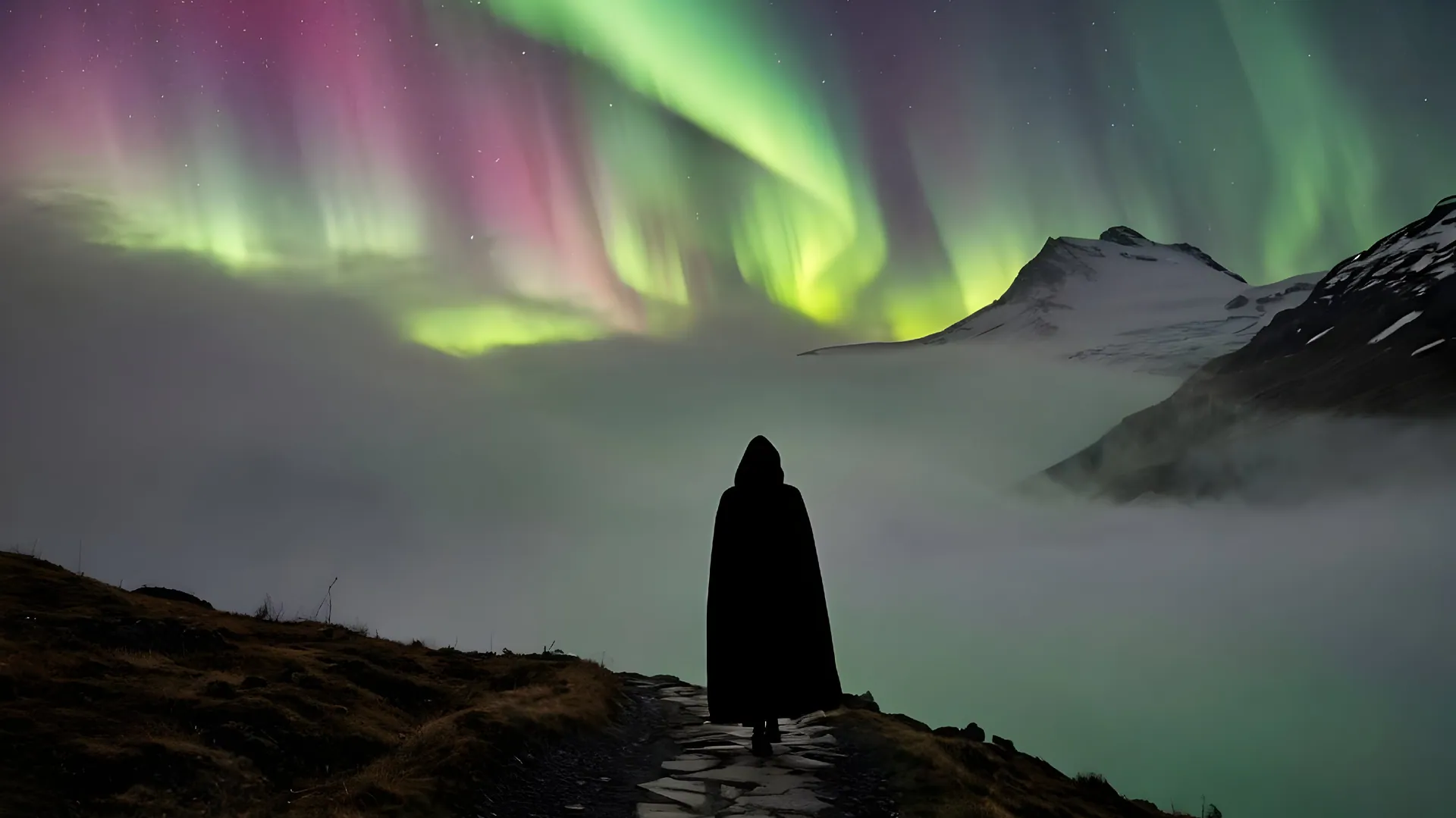 Aurora Overlook in Enchanted Misty Landscape - backiee