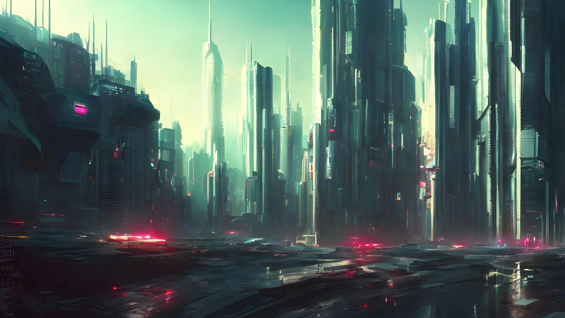 Neon Dawn Over the Futuristic Metropolis - backiee