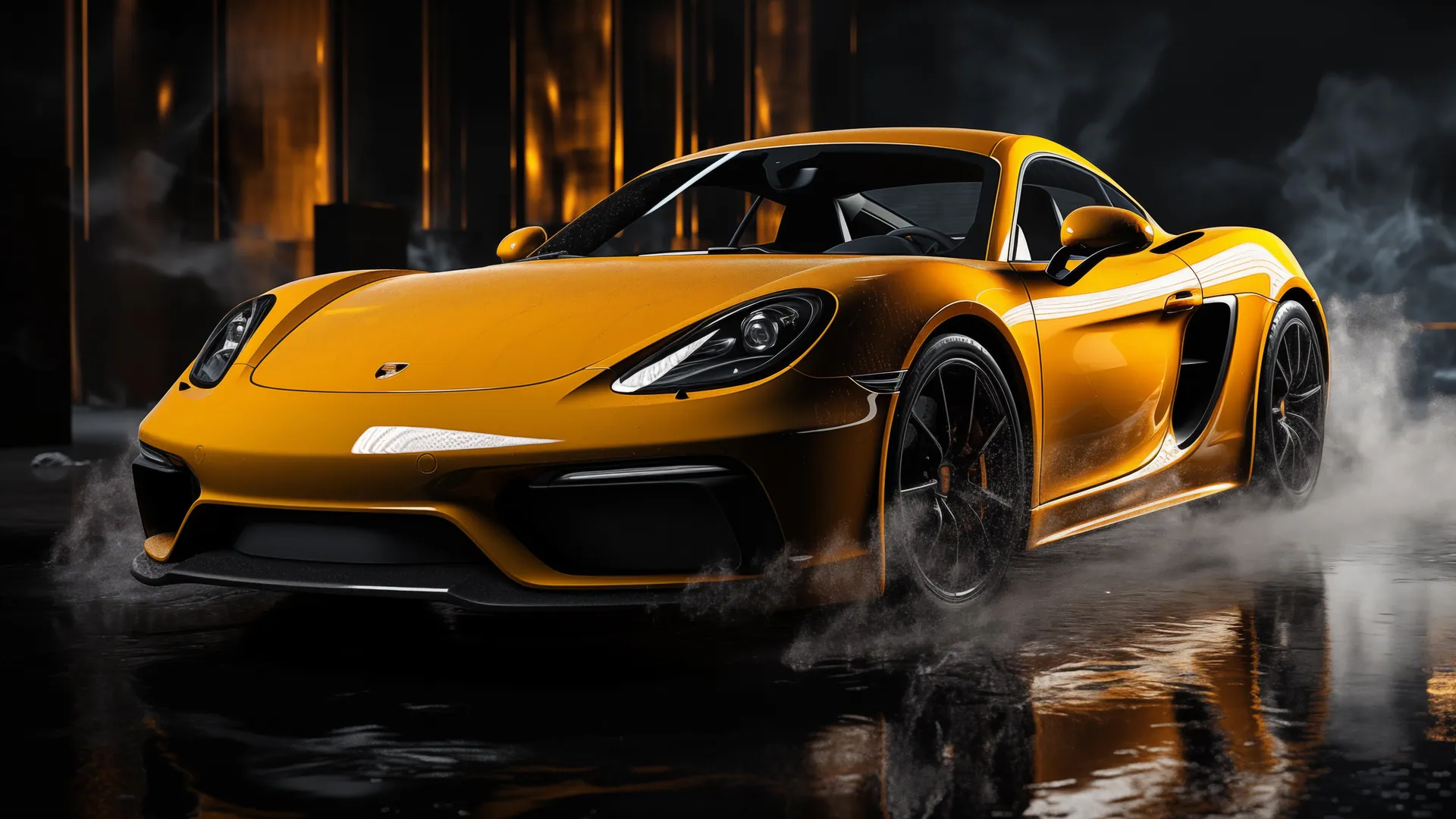 Yellow Porsche in Futuristic AI-Enhanced Design - backiee