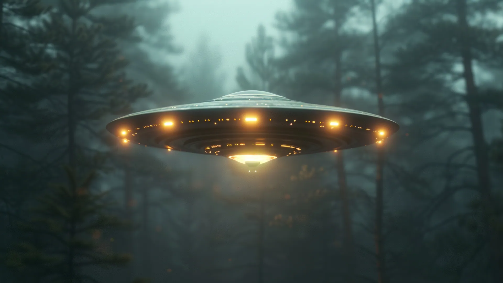 UFO in Mysterious Forest Mist - backiee