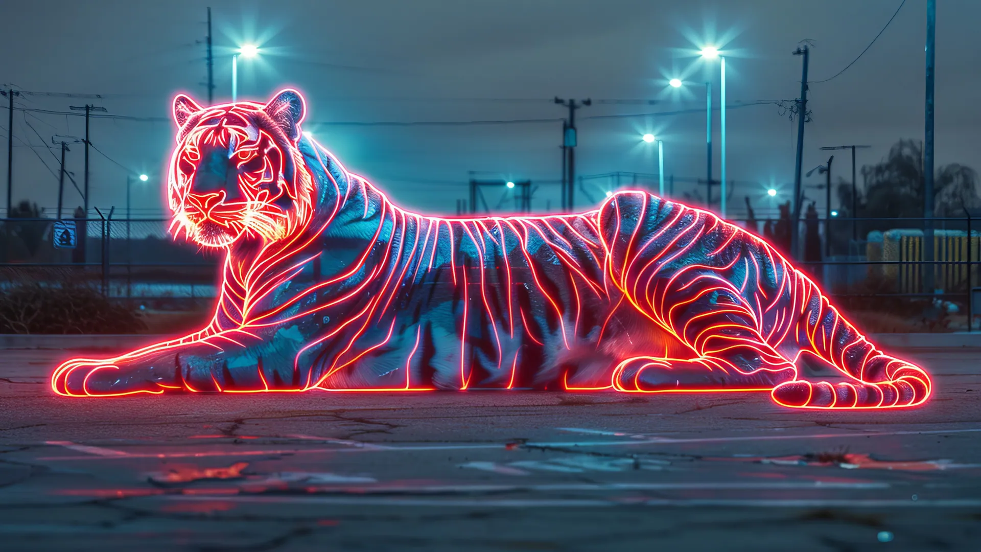 Neon Jungle Majesty: The Holographic Tiger Glow - backiee