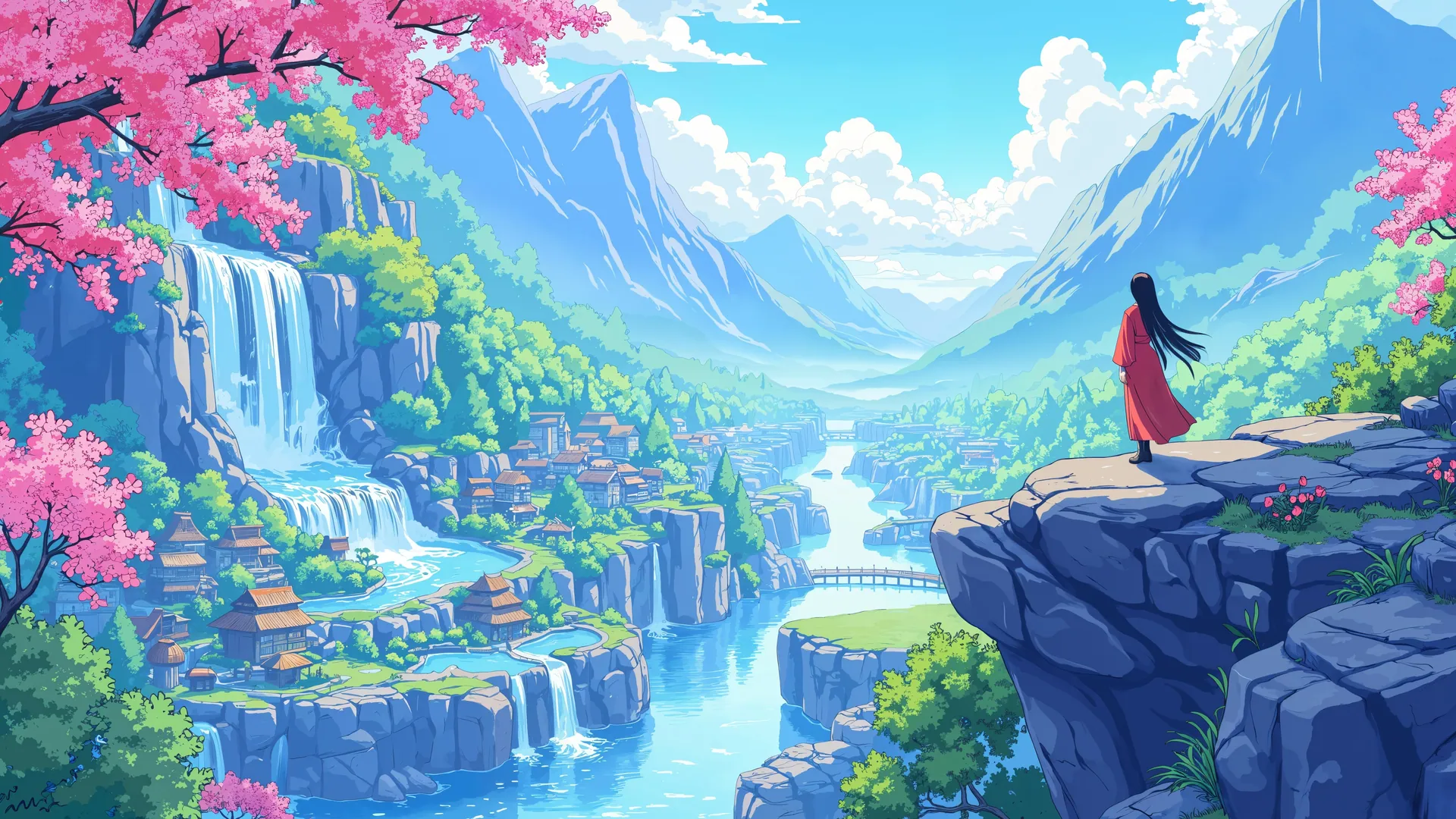 woman-red-dress-overlooking-beautiful-scenic-landscape - backiee