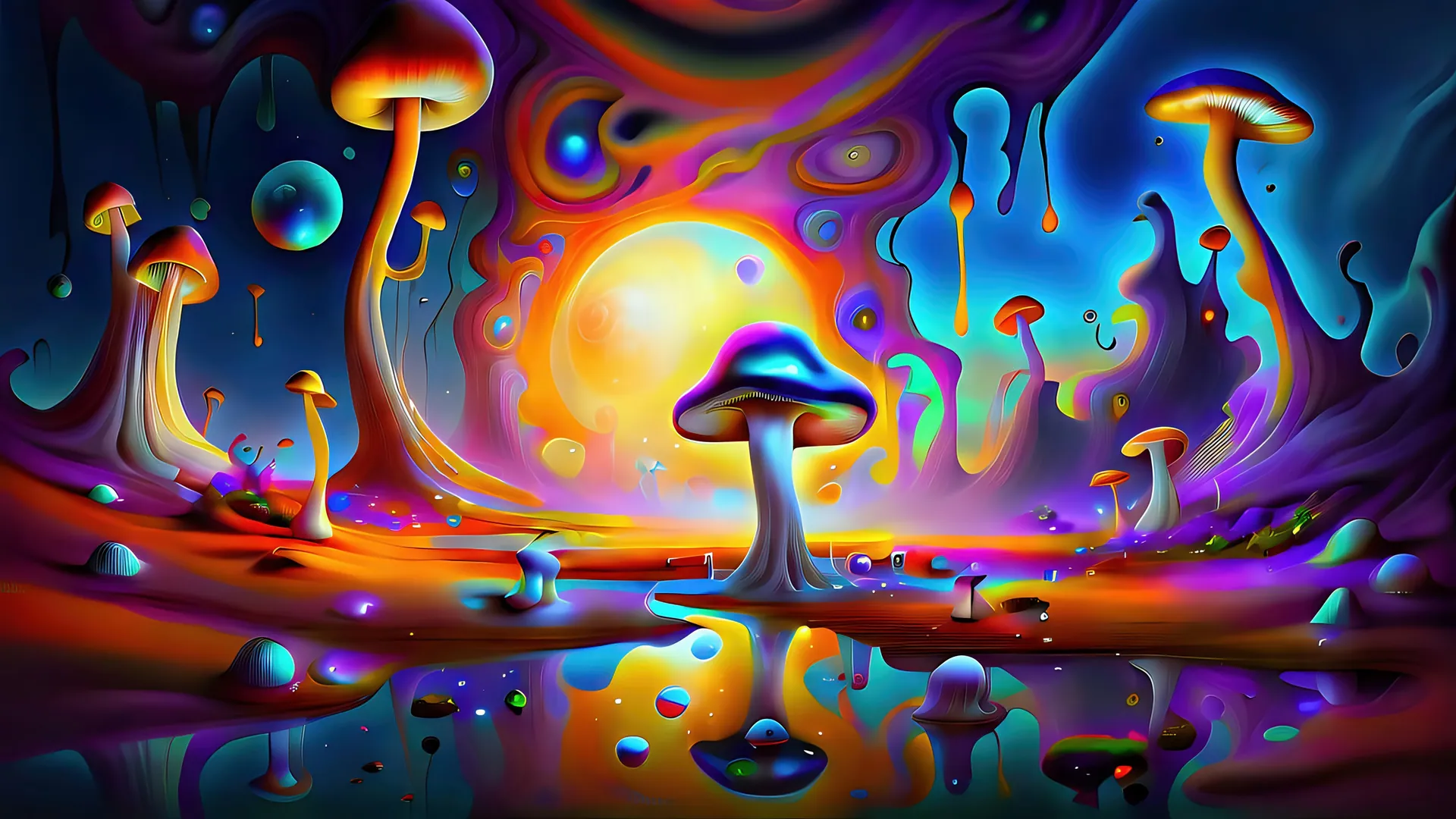 Mystical Mushroomland Dreamscape in Vibrant Hues - backiee