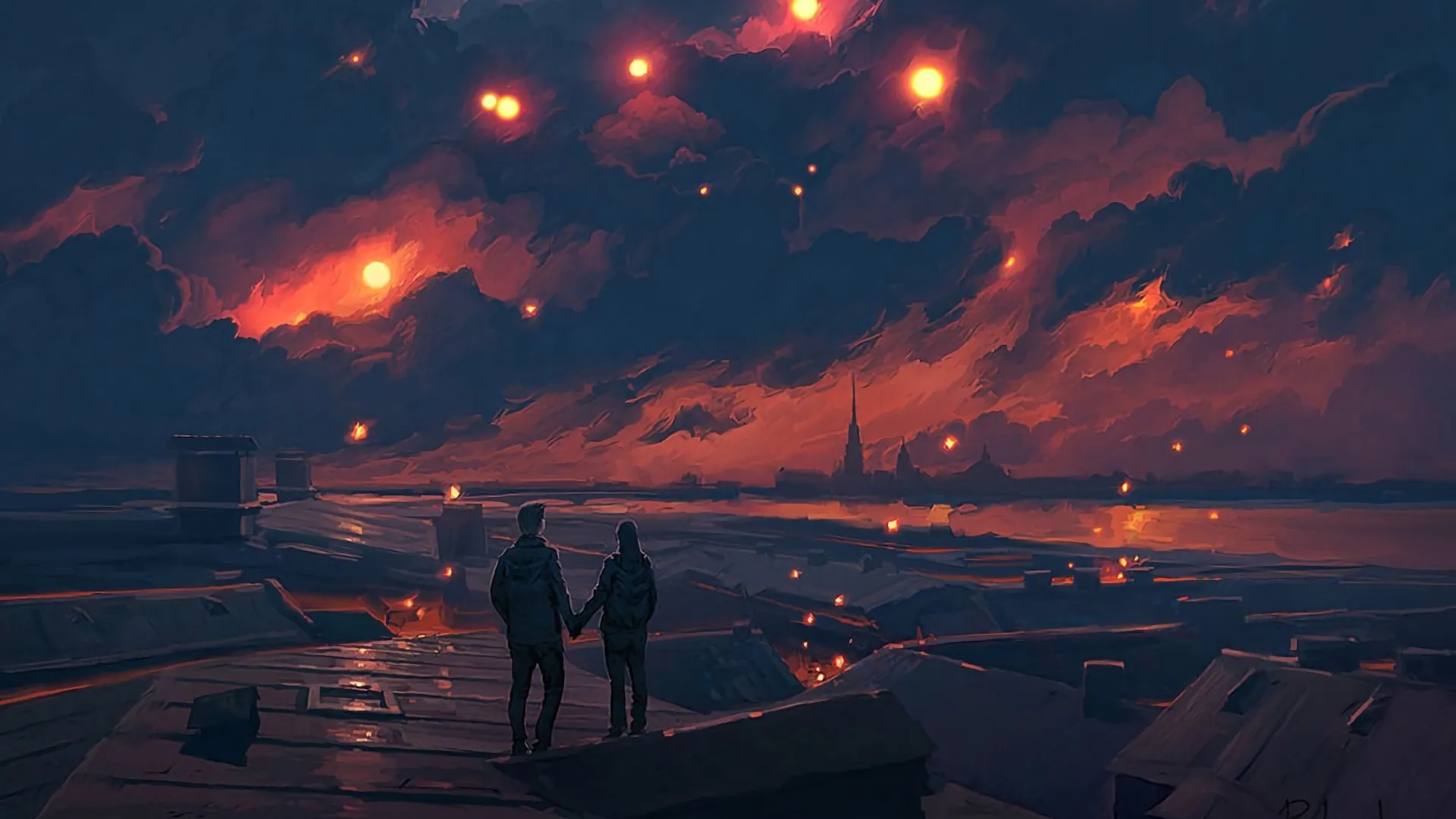 Mystical Evening Embrace Under Cosmic Skies - backiee