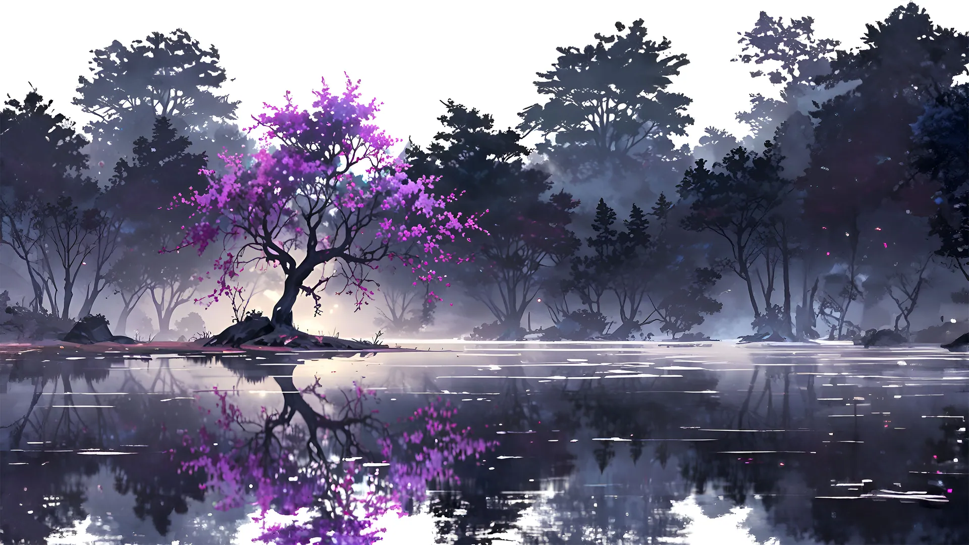Mystic Purple Tree Reflection - backiee