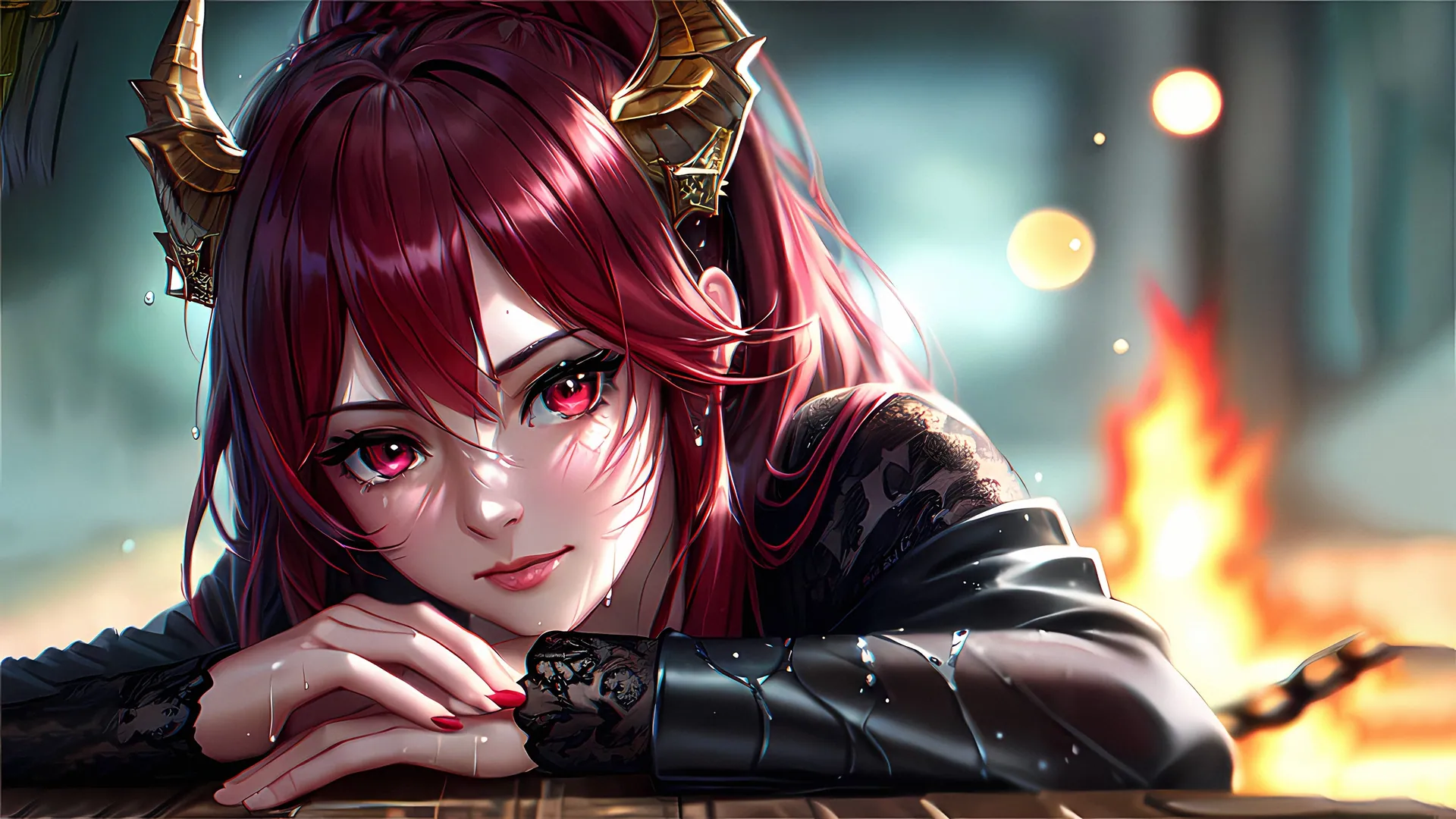 Crimson Horned Anime Beauty - backiee