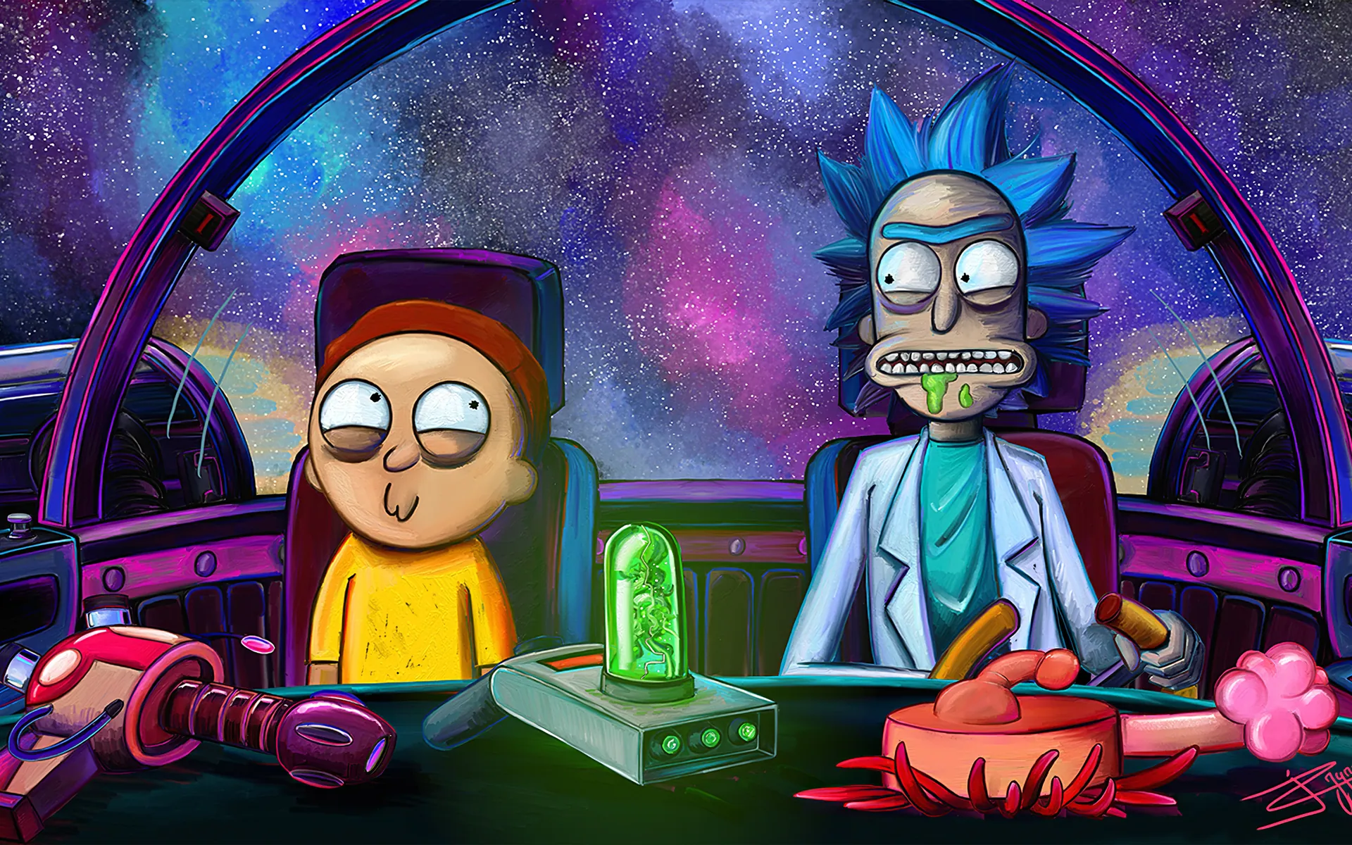 rick-and-morty-en-nave_3840x2400_xtrafondos.com
