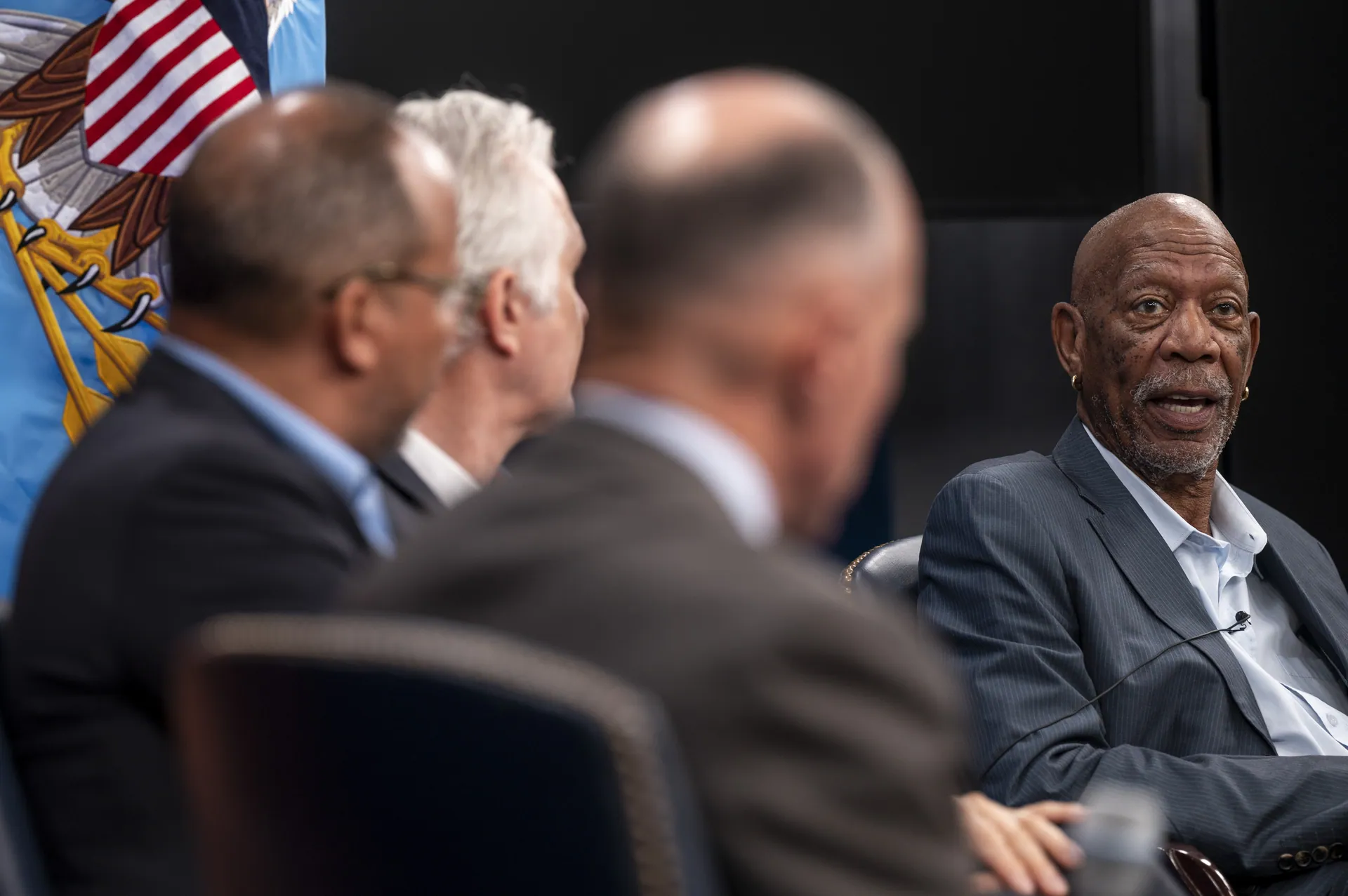 Morgan Freeman hosts a private screening and conversation about his documentary film on the 761st Tank Battalion at The Pentagon on Aug. 2, 2023 - 230802-D-PM193-3427