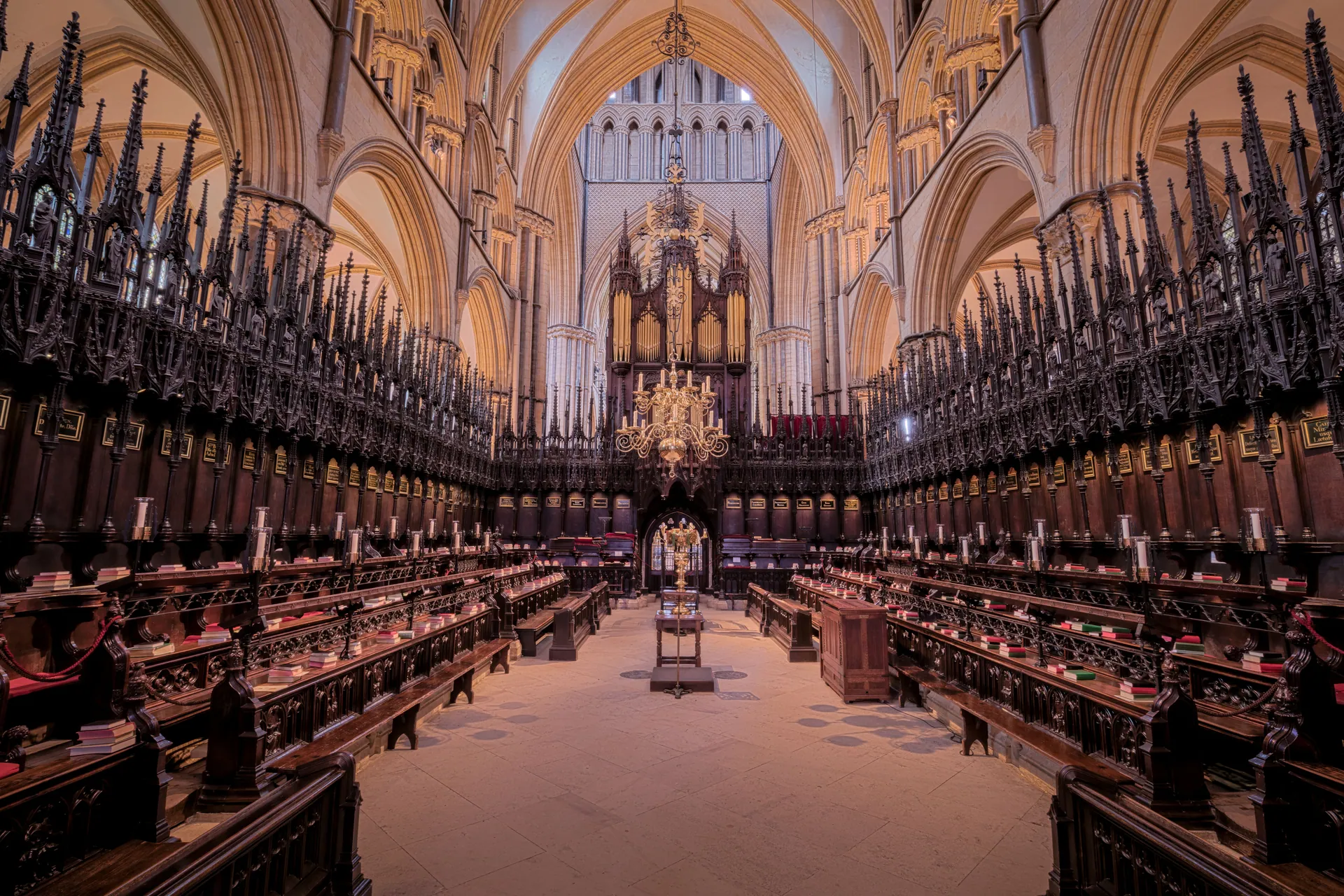 Explore the stunning Gothic architecture and rich history inside Lincoln Cathedral, England.