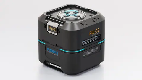 Modern RW-53 portable fusion energy unit showcased against a clean white background.