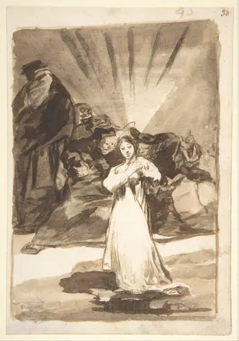 A radiant female figure beset by dark spirits; page 45 from the "Images of Spain" Album (F)