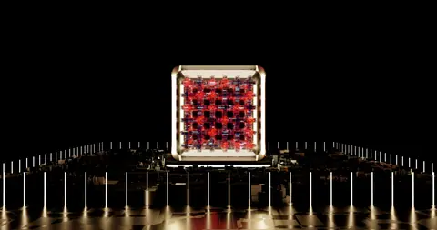 Abstract representation of a futuristic digital processor with glowing elements.