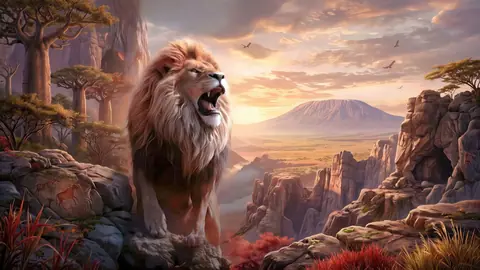 Roaring Lion Overlook in a Majestic African Wilderness - backiee
