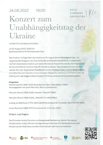 Programm Auftritt Sinfonieorchester Kiew in Gera 2022 (deutsch)