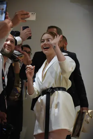 Emma Stone after Kinds of Kindness press conference at 2024 Cannes Film Festival 2