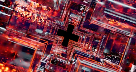 Abstract digital artwork showcasing a colorful, geometric design with depth and intricate detail.
