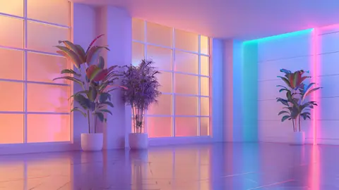 Pastel Neon Retreat in a Minimalist Interior - backiee
