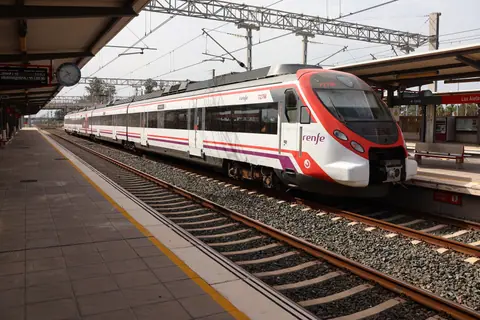 A Renfe commuter train at Puerto Real station in Andalucía, Spain.