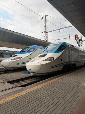 High-speed trains at Samarkand station exemplify modern transportation in Uzbekistan.