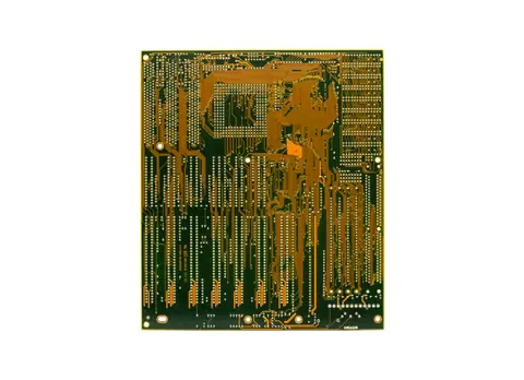 High-resolution image of a vintage circuit board, showcasing intricate electronic traces and components.