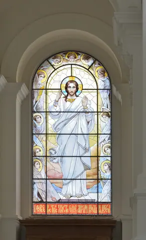 Resurrection of Christ stained glass Saint Peter and Paul Cathedral Saint Petersburg