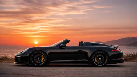 Midnight Porsche 911 Cabriolet Silhouette Under a Coastal Sunset - backiee