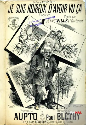Je suis heureux d'avoir vu ça - chanson créée par -Ferdinand- Villé -illustration E Négrier- (MédiHAL 531486)