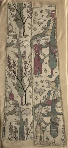 Wine bearers in landscape, from a robe