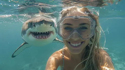 Shark Selfie Surprise Underwater - backiee