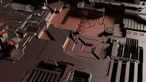 Futuristic Metallic Circuit Board Landscape - backiee
