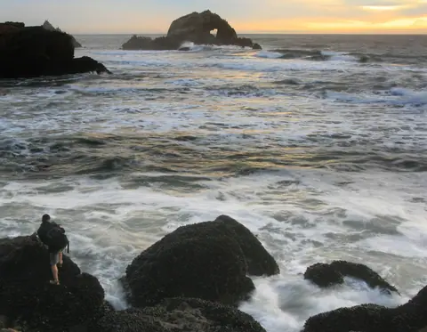 A photographer between waves and mussels 3
