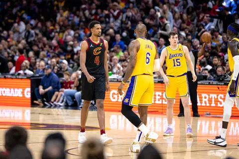 Evan Mobley and LeBron James