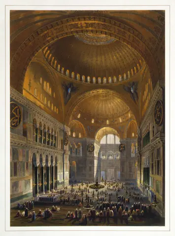 Gaspare Fossati - Louis Haghe - Vue générale de la grande nef, en regardant l'occident (Hagia Sophia - Ayasofya Mosque nave)