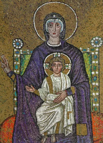 Mary, mother of Jesus on the throne