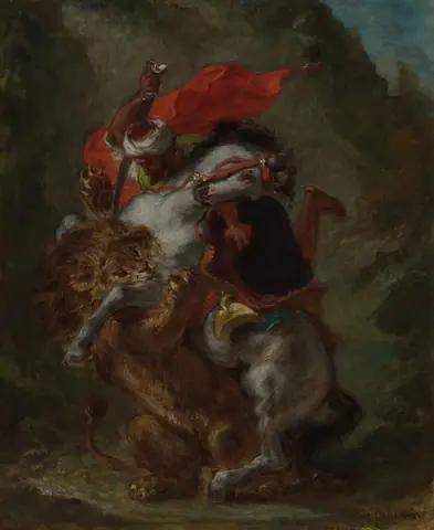 Arab Horseman Attacked by a Lion