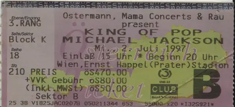 Austria Vienna Michael Jackson concert ticket