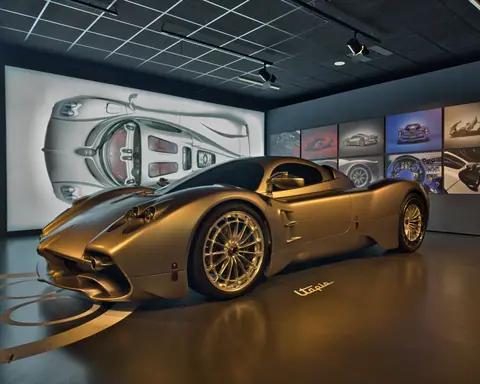 Stunning Pagani supercar exhibited at an auto museum in Turin, Italy.