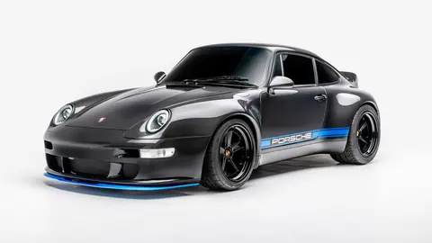 Carbon Black Porsche 911 With Blue Accent Studio 4K Wallpaper - backiee