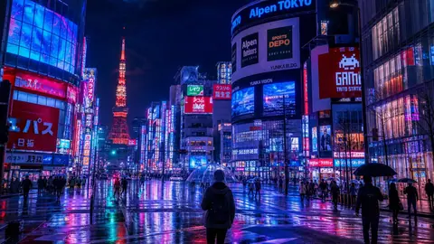 Neon Rain Over Tokyo Tower - backiee